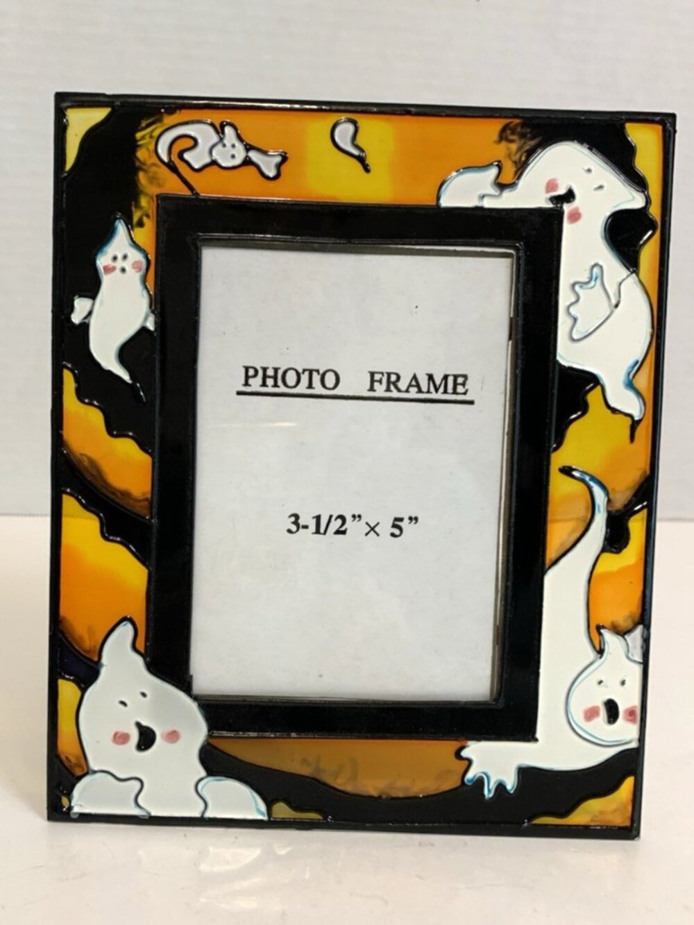 Halloween Ghost Stained Glass Picture Frame 3 1/2" x 5" Tabletop Decor